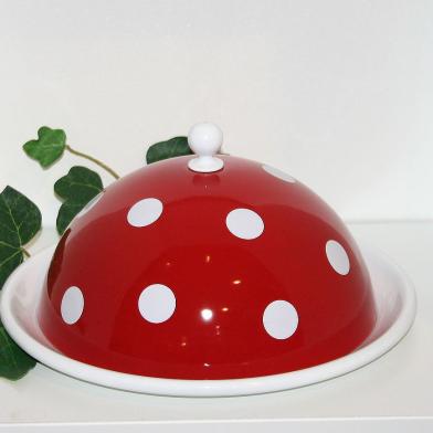 Käse oder Butterglocke in Emaille Fliegenpilzdekor