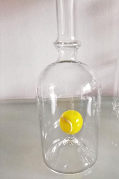 Glasflasche Geschenkflasche mit Sujet Tennisball gelb