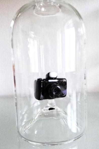 Glasflasche Geschenkflasche mit Sujet Fotoapparat