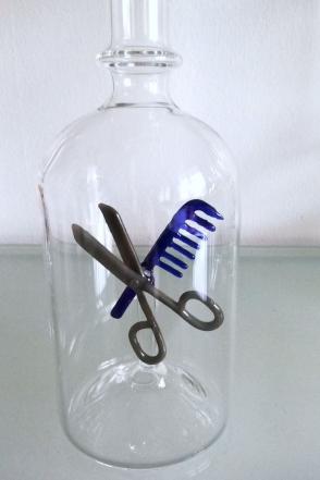 Glasflasche Geschenkflasche mit Sujet Coiffeur